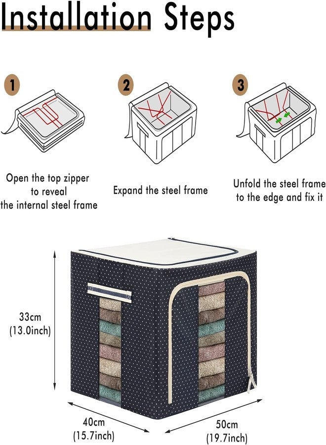 Afrodite Foldable Clothes Storage Bags Organizer Container 66L | Foldable Metal Frame Basket with Clear Window,Carry Handles & Sturdy Zipper for Closet, Bedding - Image 4
